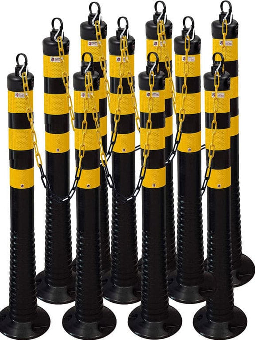 Flexible Kettenpfosten 10 x 75cm schwarz, gelb mit 50m Kette 8mm.