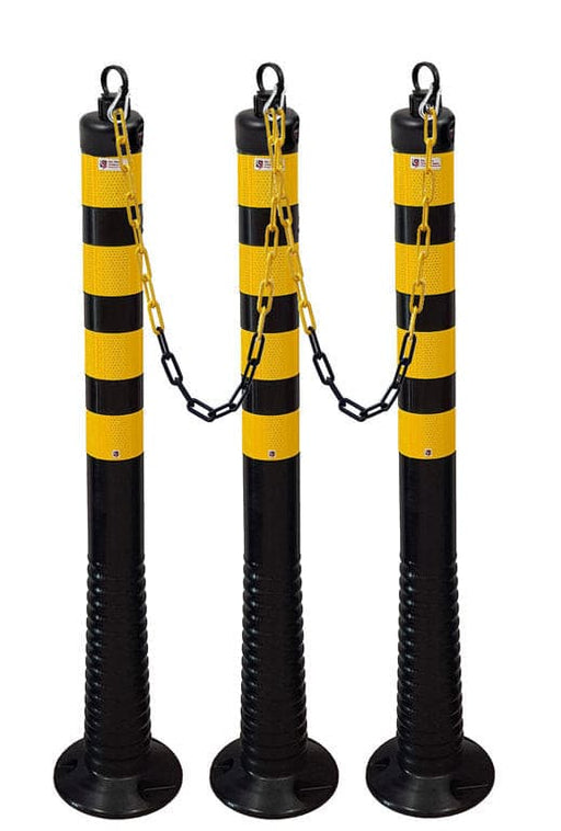 Flexible Absperrpfosten Kettenpfosten 3 x 100 cm schwarz, gelb mit Kette