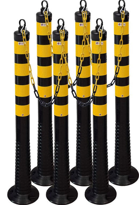 Flexible Kettenpfosten 6 x 100 cm schwarz, gelb mit Kette.