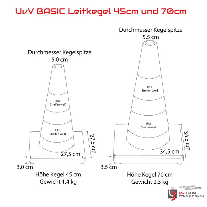 Leitkegel UvV Basic in zwei größen mit reflektierenden Streifen