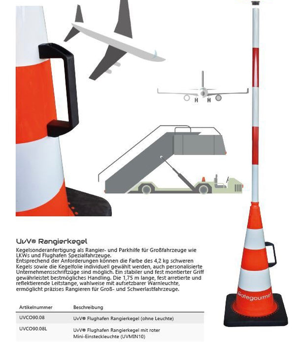 Leitkegel Flughafen Rangierhilfe 75 cm + Reflexstange 1,75 mit Folie RA1, Haltegriff