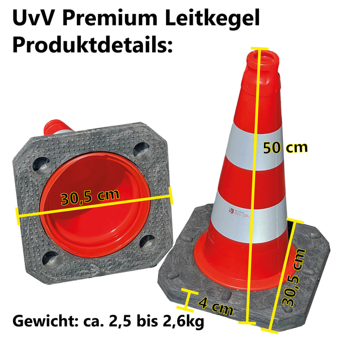 UvV® 10x Bigfoot Premium Leitkegel 50cm (HD-PE) Folie Typ A mit Logodruck