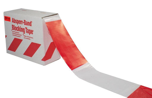 Absperrband rot/weiß 250m inkl.6 x Absperrleinenhalter rot als Absperrset.