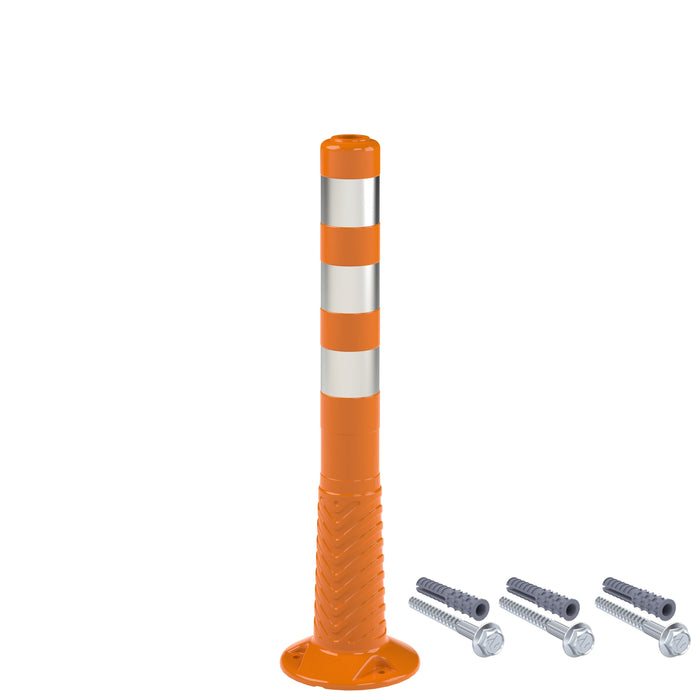UvV-Flex Absperrpfosten 70cm orange mit drei Reflexstreifen inkl. Befestigungsmaterial.