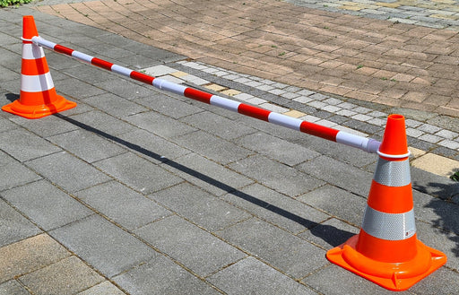 2 x Teleskopstange Leitkegel ausziehbar 2 m Pylonen Absperrung rot/weiß oder schwarz/gelb.