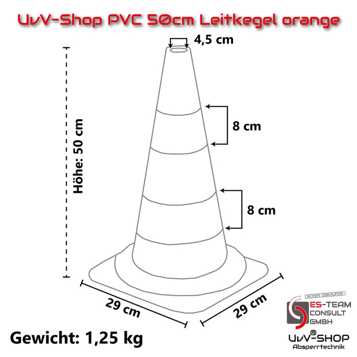 UvV PVC Leitkegel Set 4 x Absperrkegel | orange | Höhe 50cm | als Sparset | Made in Delbrück |