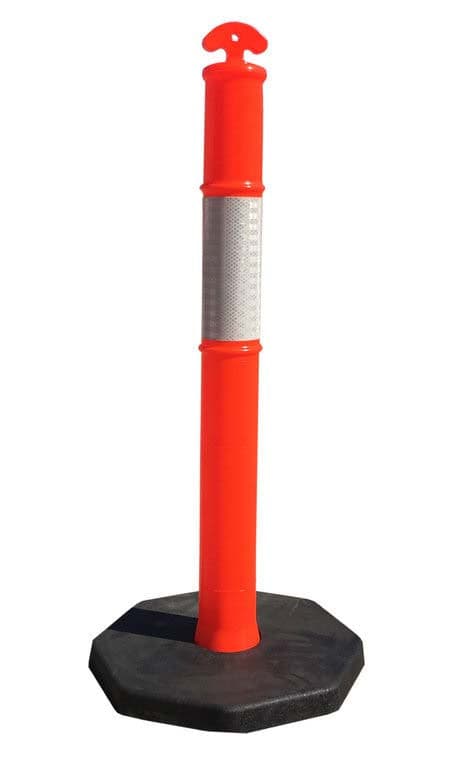 UvV-Shop UvV FLEX Kettenpfosten Absperrpfosten 115 cm hoch 5 kg Fußplatte, Orange, Reflex 1 FLEX Poller