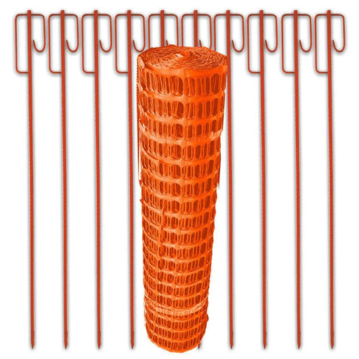 Fangzaun 50 m x 1,2m orange 200g qm + 10 Absperrhalter 1,5m rot.