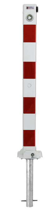 Absperrpfosten 70x70 mm weiß-rot klappbar Dreikant +Bodenanker.