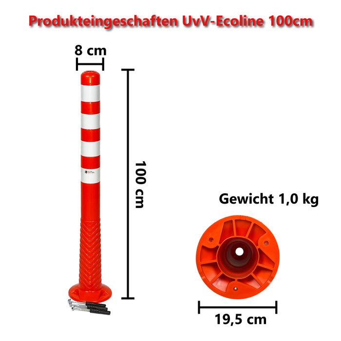 UvV Absperrpfosten Ecoline flexibel 75 oder 100cm orange mit Reflexstreifen inkl. Befestigungsmaterial