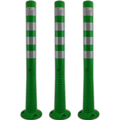 3 x flexible grüne Absperrpfosten Poller weiß reflektierend Set 75 oder 100 cm.