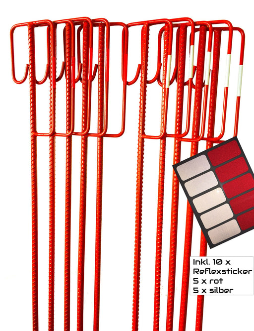 Absperrleinenhalter rot 1200 mm lang + 10 Reflexsticker.