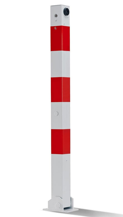 Stahl Absperrpfosten 70x70mm weiß-rot klappbar Zylinderschloss +Dübel.