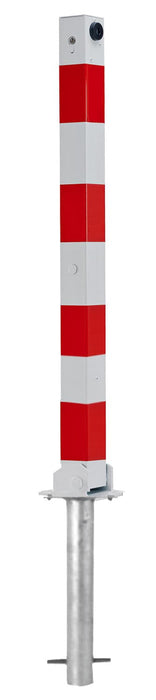 Stahl Absperrpfosten Comfy 70x70mm weiß-rot klappbar Zylinderschloss +Bodenanker.