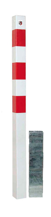 UvV Absperrpfosten Stahl 70x70 lose einsteckbar weiß pulverbeschichtet rote Reflexfolie
