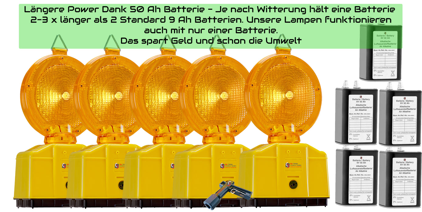 Baustellenleuchten Set UVWARN Warnleuchten gelb mit Batterien (Standard oder High Power)