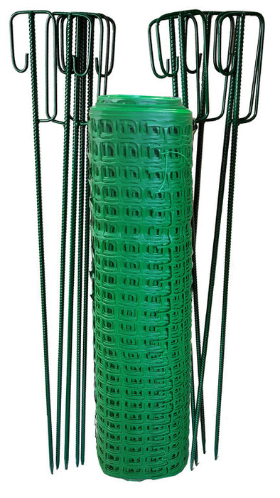 Fangzaun Set Grasgrün 12kg 50x1 m Rolle + 12 Absperrleinenhalter.