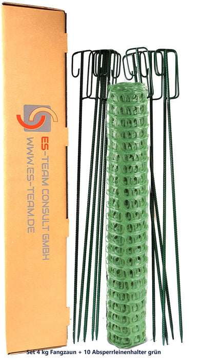 Fangzaun 50 x 1m grün Basic 4 kg + 10 grüne Absperrleinenhalter.