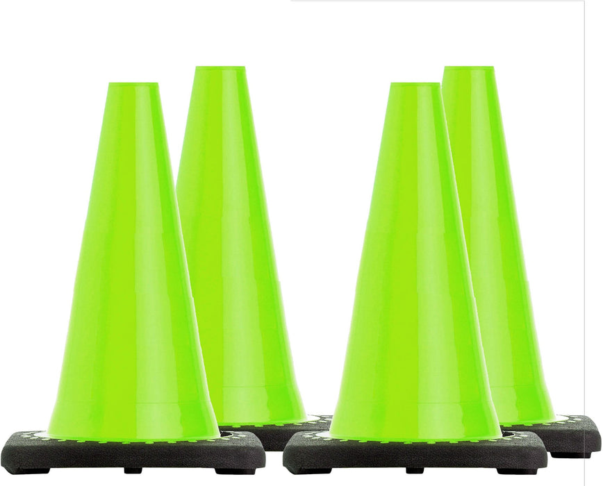 UvV 4 Stück flexible Leitkegel 30 cm optional reflektierend grün oder orange.
