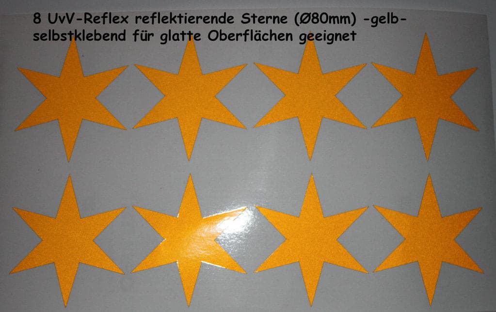 Sternen Sticker Aufkleber 8 Stück 80mm viele Farben Reflexfolie