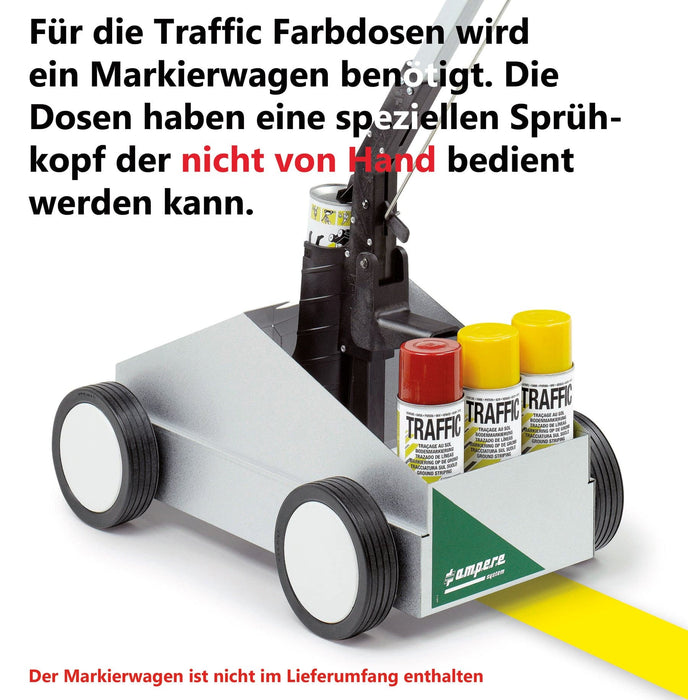 Markierwagen + 12x 500ml Farbe, 2 Kegel + Schild Traffic Paint®.