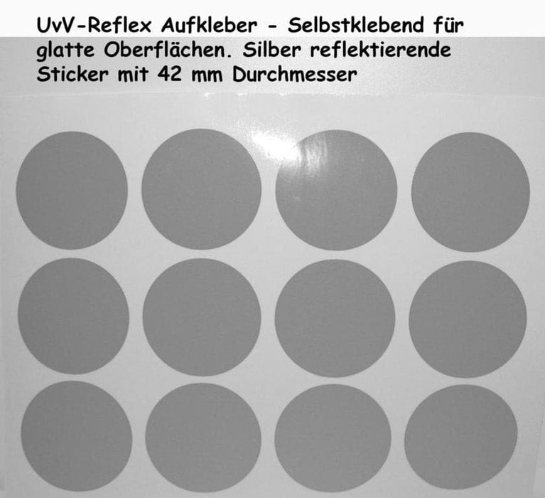 UvV Reflektoren Sticker Warnaufkleber 12 Stück Ø42 mm viele Farben.