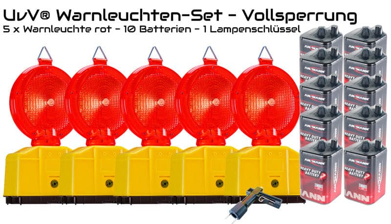 Vollsperrung Set 5 x LED Warnleuchten rot Ein- oder Zweiseitg optional mit  Batterien